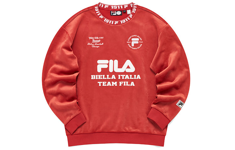 FILA Logo Print Pullover Fleece Sweatshirt Winter Couple's Edition - Legendary Red T11U142201F-RD