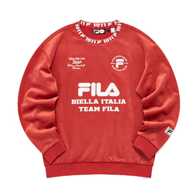 FILA Logo Print Pullover Fleece Sweatshirt Winter Couple's Edition - Legendary Red T11U142201F-RD