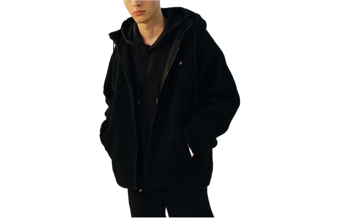FILA Logo Print Unisex Black Long Sleeve Hoodie Jacket FE2JKD6101X-BLK
