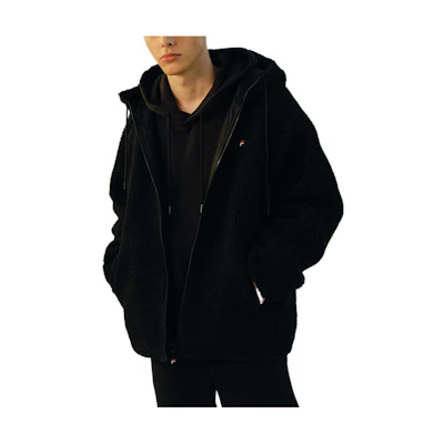 FILA Logo Print Unisex Black Long Sleeve Hoodie Jacket FE2JKD6101X-BLK
