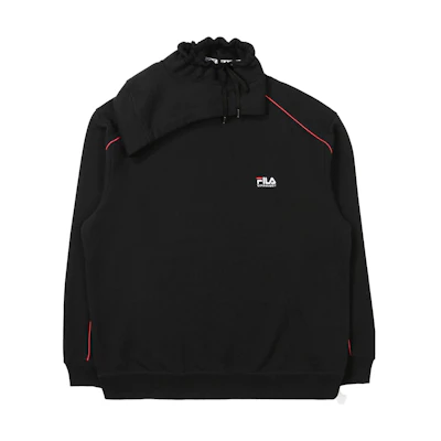 FILA Logo Print Unisex Pullover Hoodie Black Long Sleeve FS2POE1Y03XBLK