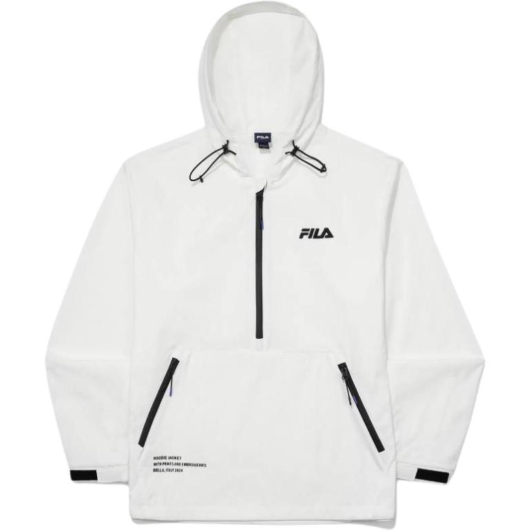 FILA Logo Print Unisex White Pullover Hoodie with Drawstring and Long Sleeves FS2JKG1G03X-OWH