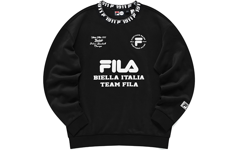 FILA Logo Print Winter Fleece Pullover Sweatshirt - Black, Unisex Casual Wear T11U142201F-BK