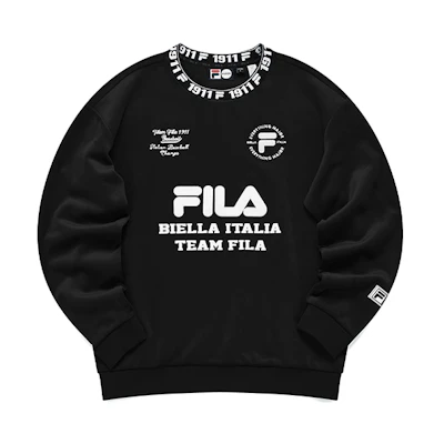 FILA Logo Print Winter Fleece Pullover Sweatshirt - Black, Unisex Casual Wear T11U142201F-BK
