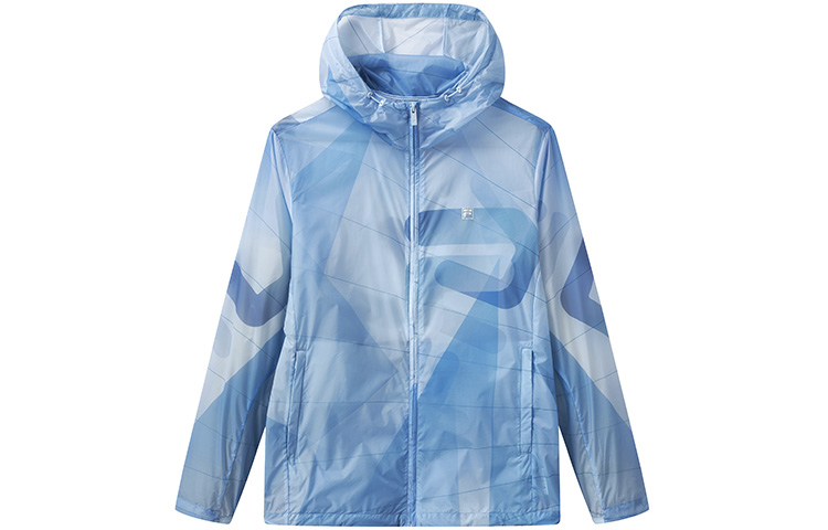 FILA Logo Print Woven Hooded Jacket Misty Blue F11M122706F-ZA