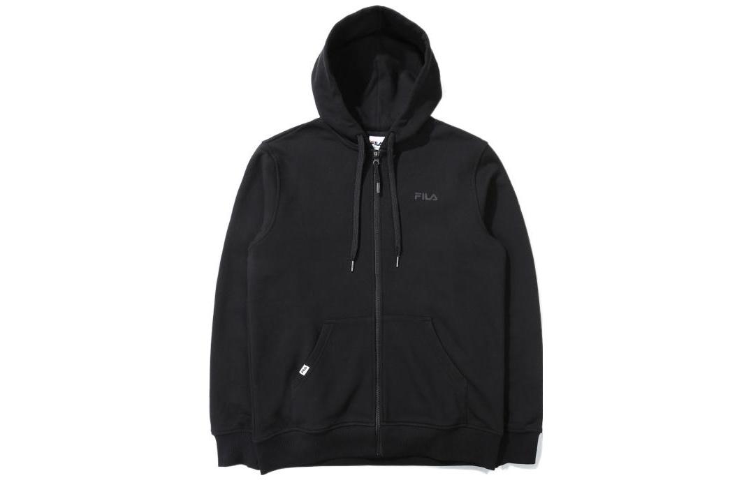 FILA Logo Printed Black Drawstring Hoodie Jacket for Men FS2FTE1102X-BLK