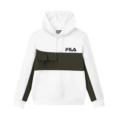 FILA Logo Printed Hoodie with Chest Pocket Standard White F11M138202F-WT