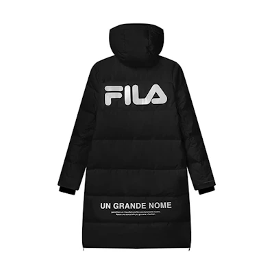 FILA Logo Printed Long Down Jacket Black Winter Coat. F11M149910F-BK