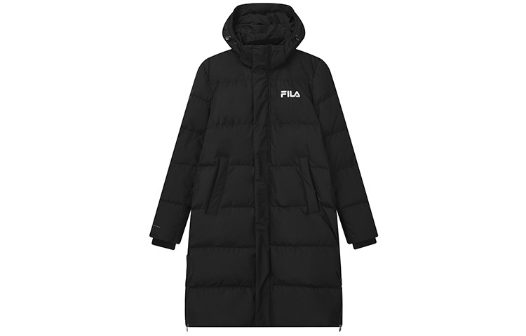 Lookbook FILA Logo Printed Long Down Jacket Black Winter Coat. F11M149910F-BK