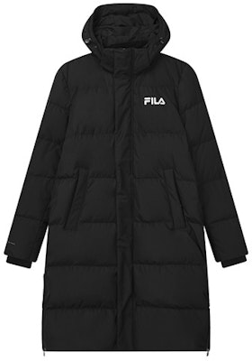 FILA Logo Printed Long Down Jacket Black Winter Coat. F11M149910F-BK Lookbook FILA Logo Printed Long Down Jacket Black Winter Coat. F11M149910F-BK