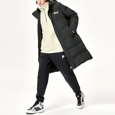 FILA Logo Printed Long Down Jacket Black Winter Coat. F11M149910F-BK Purchase FILA Logo Printed Long Down Jacket Black Winter Coat. F11M149910F-BK