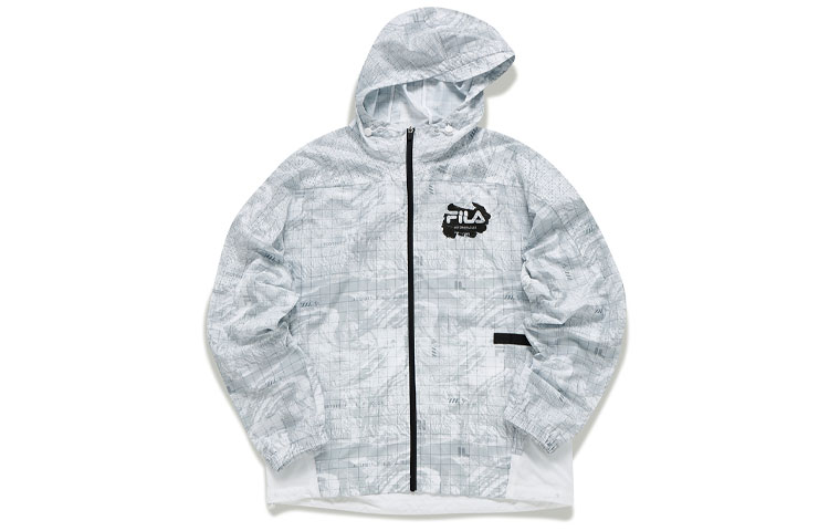 FILA Logo Printed Plaid Colorblock Hooded Jacket White T11M133701F-WT