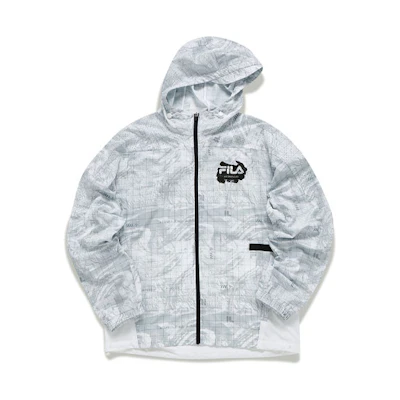 FILA Logo Printed Plaid Colorblock Hooded Jacket White T11M133701F-WT