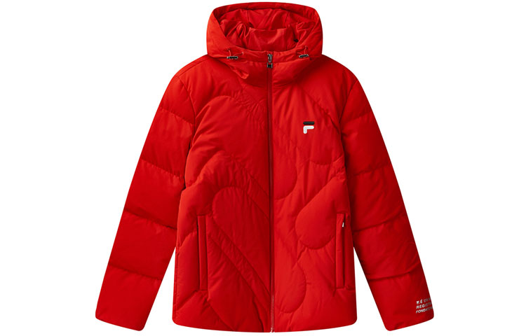 FILA Logo Printed Red Puffer Jacket Unisex Couple Style Winter Wear F11M048925F-RD