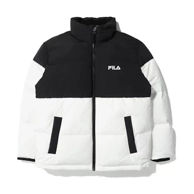 FILA Logo Printed Thick Padded Long-Sleeve Down Jacket Unisex Black White FS2DJD4104X-BLK