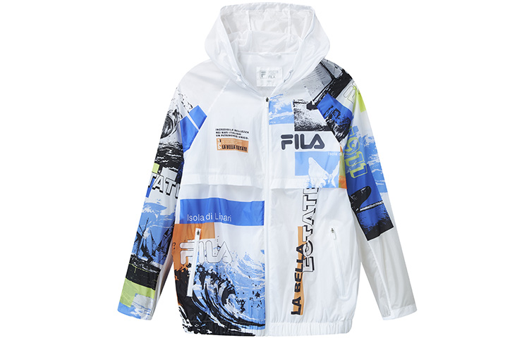 FILA Logo Printed Woven Hooded Jacket Standard White F11M128703F-WT