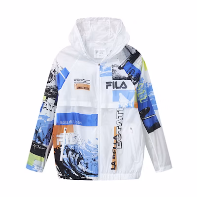 FILA Logo Printed Woven Hooded Jacket Standard White F11M128703F-WT