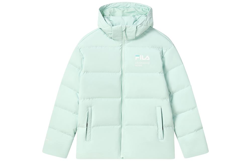 FILA Logo Puffer Down Jacket Unisex Nile Green Warm Hooded Thick Coat. F51U349902A-LG