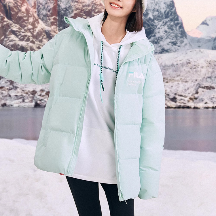 FILA Logo Puffer Down Jacket Unisex Nile Green Warm Hooded Thick Coat. F51U349902A-LG 圖 4