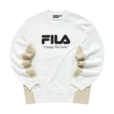 FILA Logo Pullover Patchwork Colorblock Sweatshirt Cloud White - T11M311211F-WT