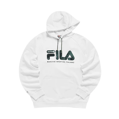 FILA Logo Retro Printed Loose Fit Hoodie White - Vintage Style T11M141201F-WT