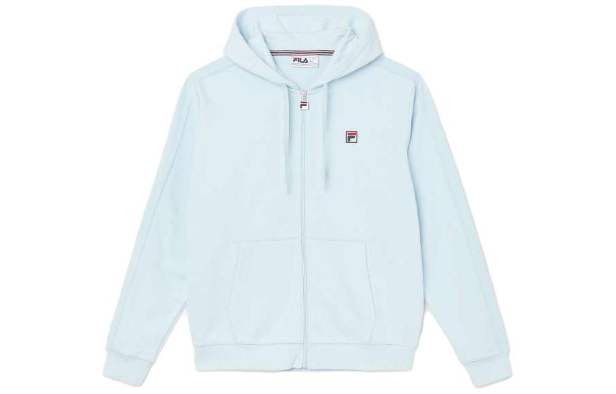 FILA Logo Zip Drawstring Hoodie Light Blue Long-Sleeve Sweatshirt s22mh061