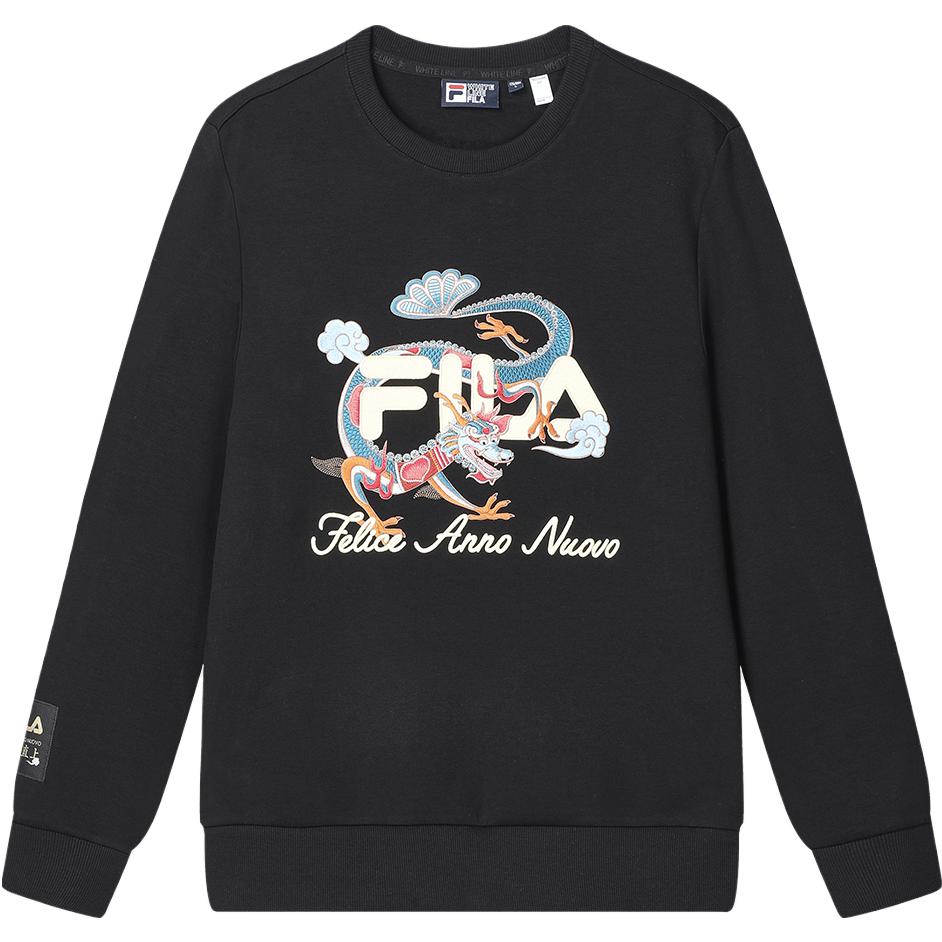FILA Long Dragon Series Unisex Black Pullover Casual Loose Fit Sweatshirt F11M419215F-BK