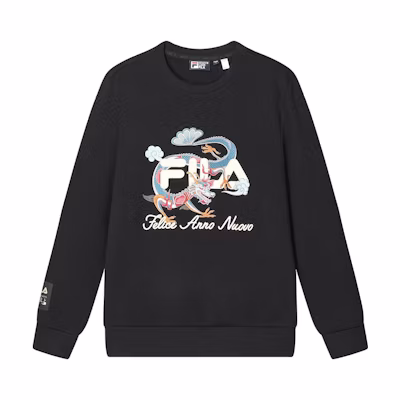 FILA Long Dragon Series Unisex Black Pullover Casual Loose Fit Sweatshirt F11M419215F-BK