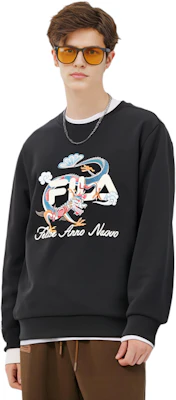 FILA 長龍系列男女黑色休閒寬鬆版套頭衛衣 F11M419215F-BK Shop FILA 長龍系列男女黑色休閒寬鬆版套頭衛衣 F11M419215F-BK