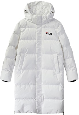 FILA Long Hooded Winter Down Jacket Coat White F11M048921F-WT Buy FILA Long Hooded Winter Down Jacket Coat White F11M048921F-WT