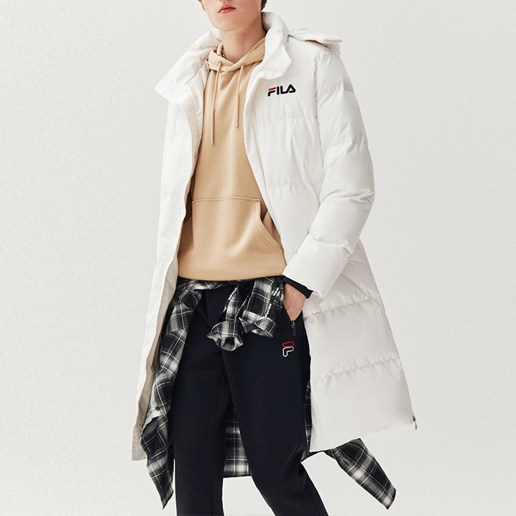 Shop FILA Long Hooded Winter Down Jacket Coat White F11M048921F-WT