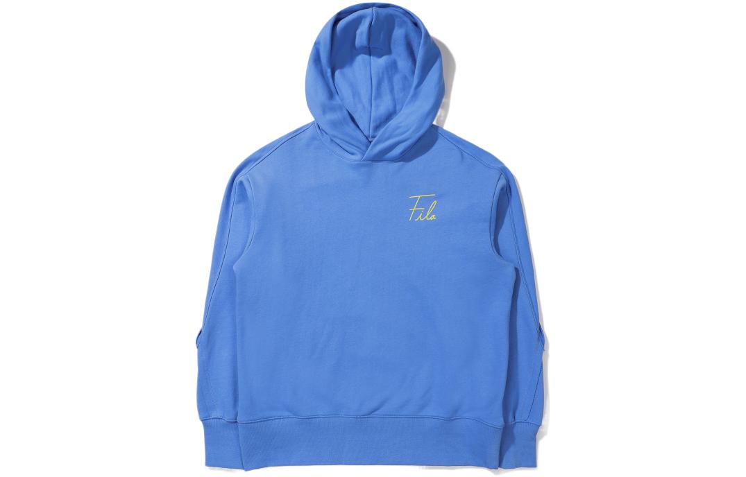 FILA Loose Fit Incision Hoodie Blue - Solid Logo Pullover Korean Style FS2POE1108X-FBU
