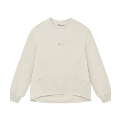 FILA Loose Fit Knit Long-Sleeve Crewneck Sweatshirt Beige Casual Style F11W334204F-YE