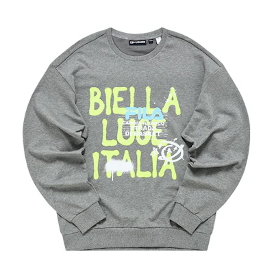 FILA Loose Fit Letter Print Knit Pullover Sweatshirt Light Black Gray T11M235205FMG