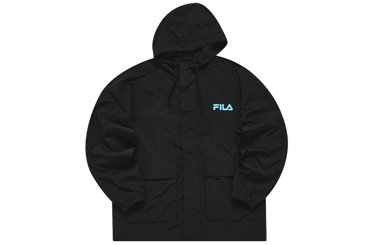 FILA Loose Fit Logo Hooded Windbreaker Jacket - Deep Black T11M233702F-BK