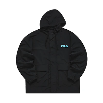 FILA Loose Fit Logo Hooded Windbreaker Jacket - Deep Black T11M233702F-BK