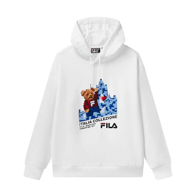 FILA Loose Fit Pullover Hoodie Sweatshirt - White F11M118259FWT