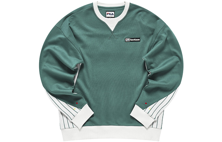 FILA Loose Fit Pullover Sweatshirt Green with Striped Patchwork Design T11M317205F-GN