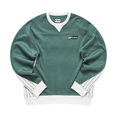 FILA Loose Fit Pullover Sweatshirt Green with Striped Patchwork Design T11M317205F-GN
