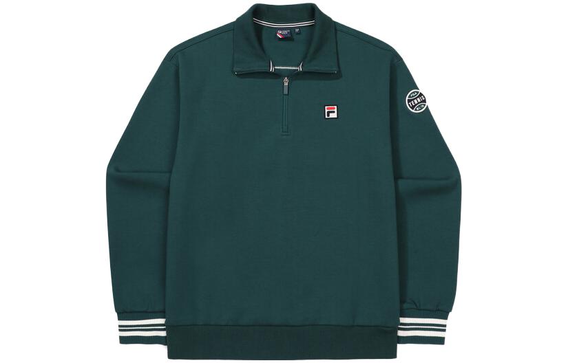 FILA Loose Fit Pullover Sweatshirt with Striped Logo Patch - Dark Green FS2POF3311X-DGR