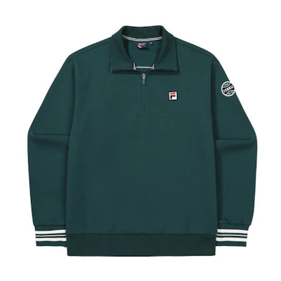 FILA Loose Fit Pullover Sweatshirt with Striped Logo Patch - Dark Green FS2POF3311X-DGR