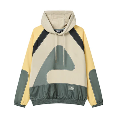 FILA Loose Fit Retro Colorblock Logo Hoodie Grey Green - Fall Casual Wear F11M239208F-GN