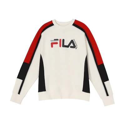 FILA Malt White Logo Print Loose Fit Knit Pullover Sweatshirt T11M247207F-IV