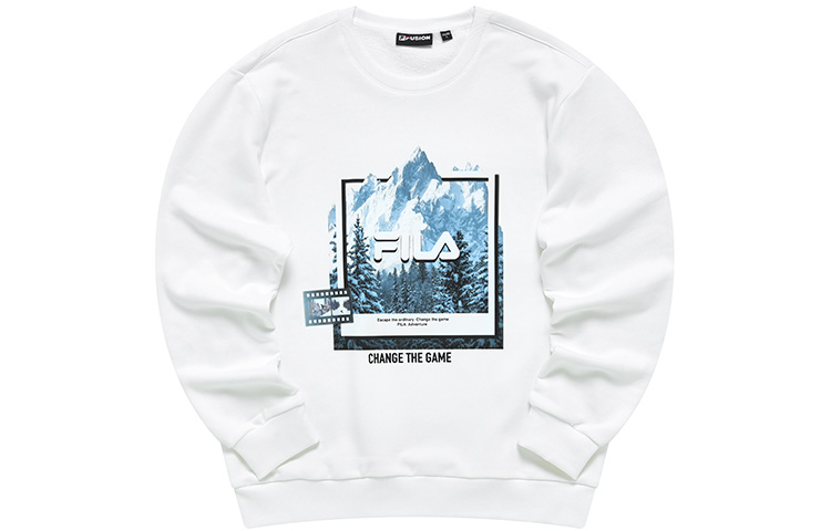 FILA Men’s White Crewneck Pullover Sweatshirt with Solid Print and Logo T11M241203FWT