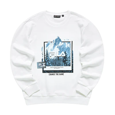 FILA Men’s White Crewneck Pullover Sweatshirt with Solid Print and Logo T11M241203FWT