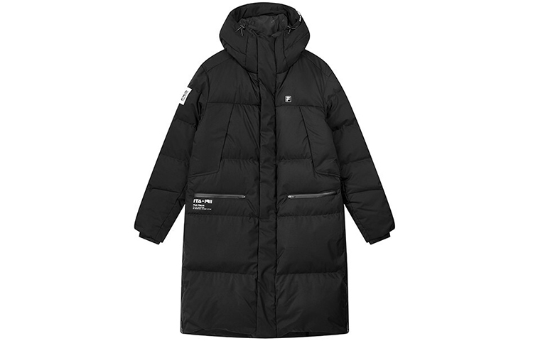 FILA Mid-Length Hooded Down Jacket Black Winter Sportswear F11M944931F-BK