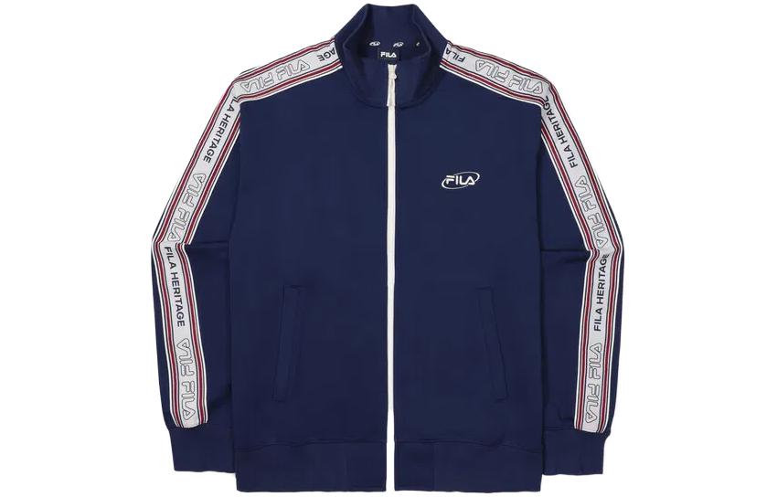 FILA Navy Blue Colorblock Letter Print Zip-Up Loose Jacket Unisex FS2FTF3102X-NAY