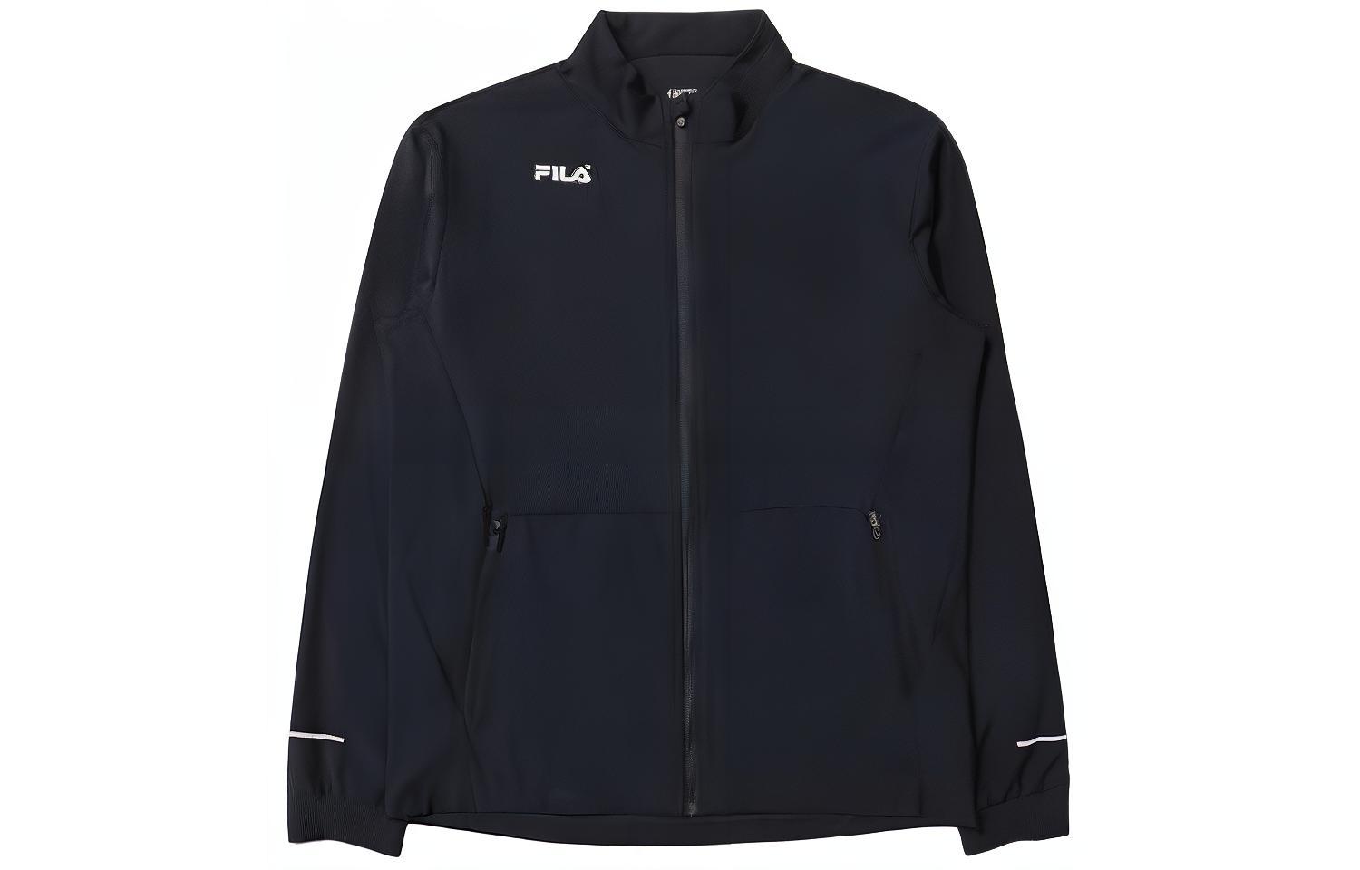 FILA Navy Blue Logo Print Track Jacket with Stand Collar and Zipper FS2FTE2201M-INA