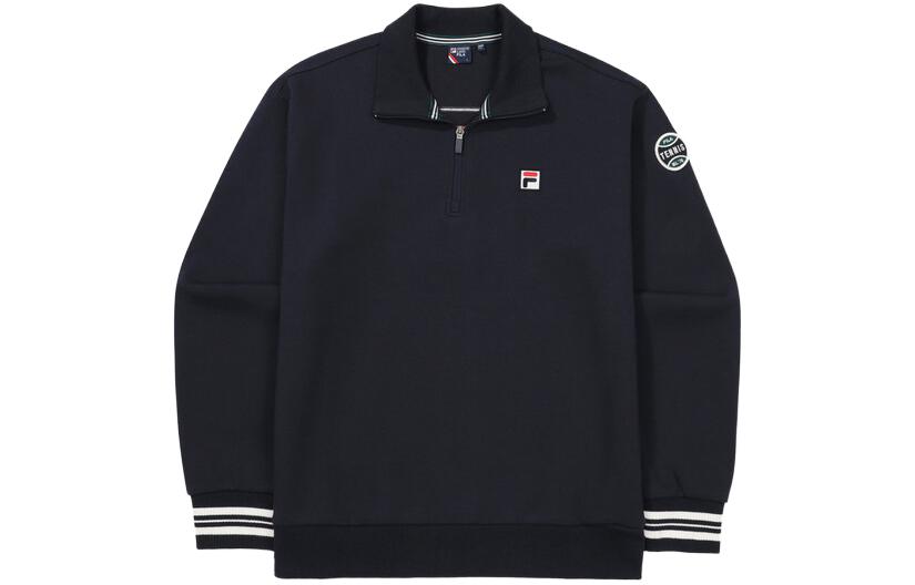 FILA Navy Blue Pullover Sweatshirt with Striped Trim and Logo Patch FS2POF3311X-INA
