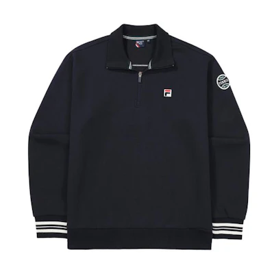 FILA Navy Blue Pullover Sweatshirt with Striped Trim and Logo Patch FS2POF3311X-INA
